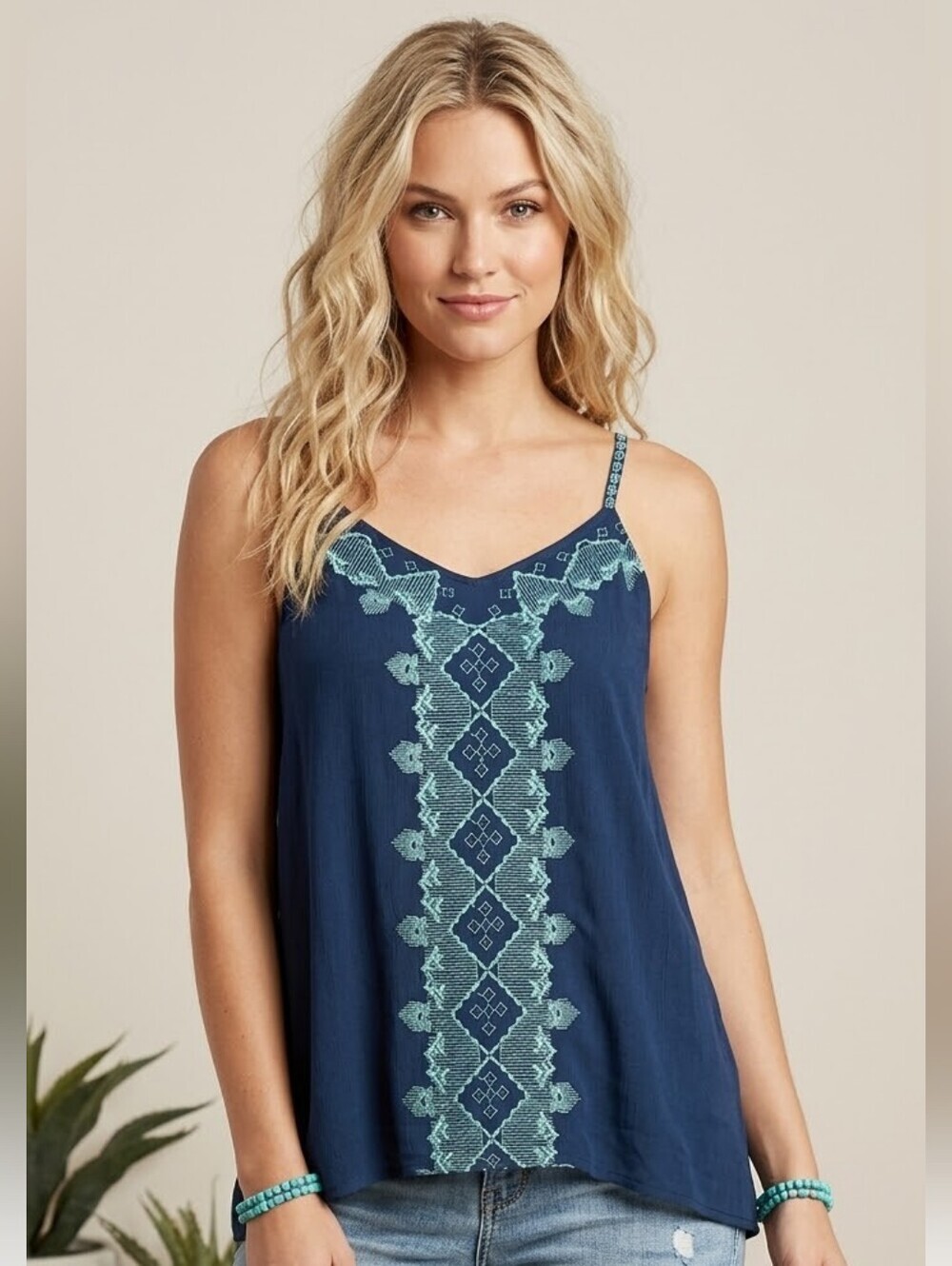 Maurices Blue Embroidered Racerback Blouse